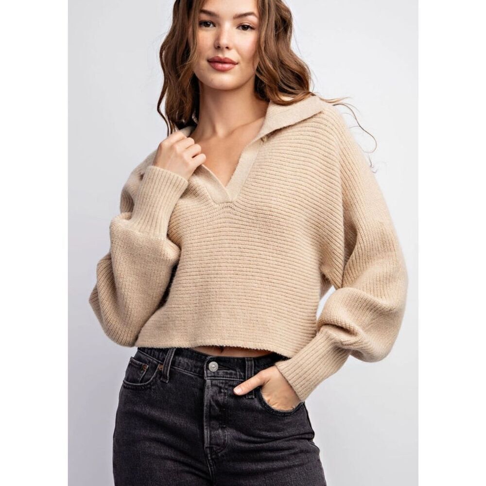 Princess Polly Sweater Knit Crop Oversized Brown Tan Size M